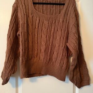 SHEIN Brown Crew Neck Cable Knit Sweater